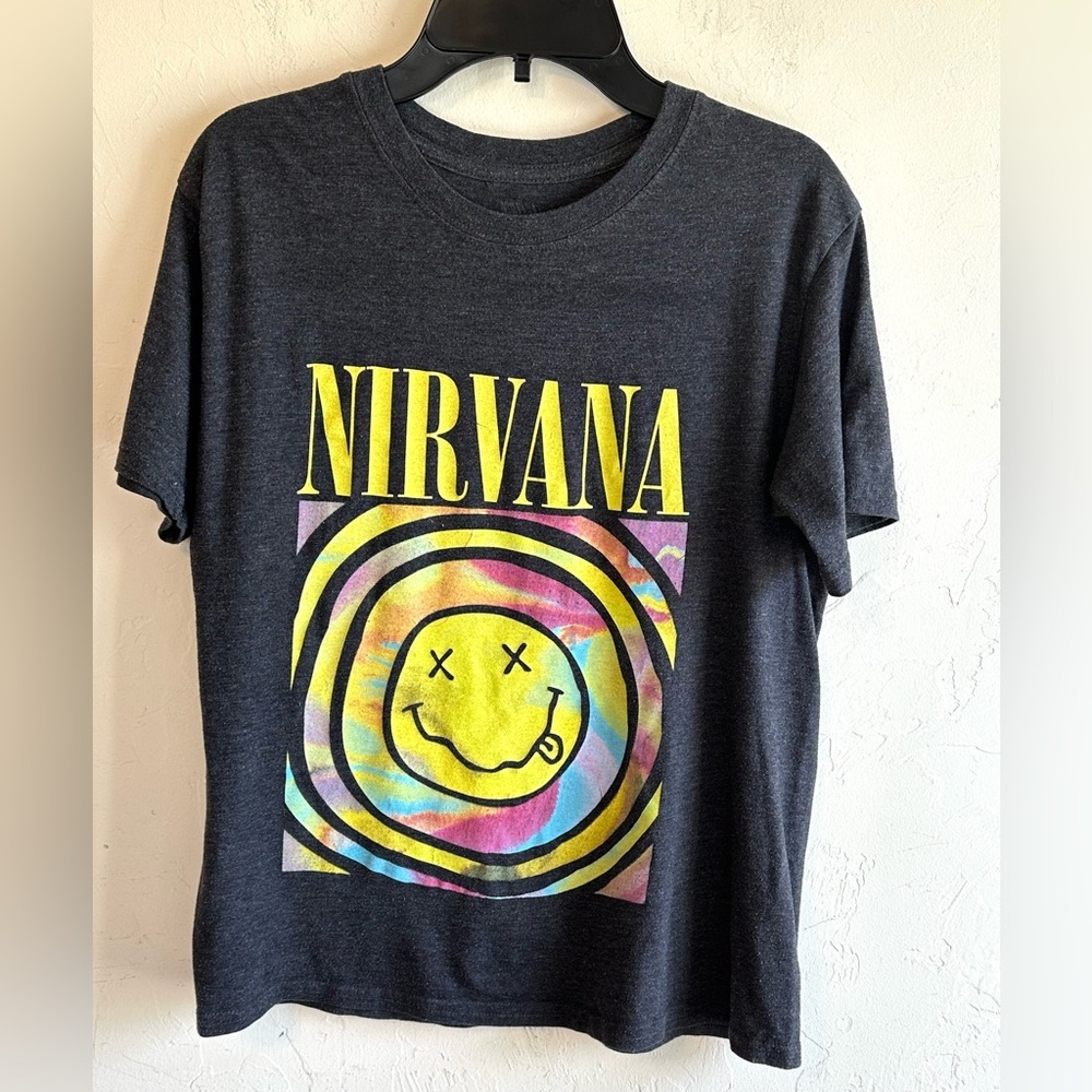 Vintage 90s Y2K Nirvana Graphic Rock Band Dark Grey Tiny Tee Sz XS